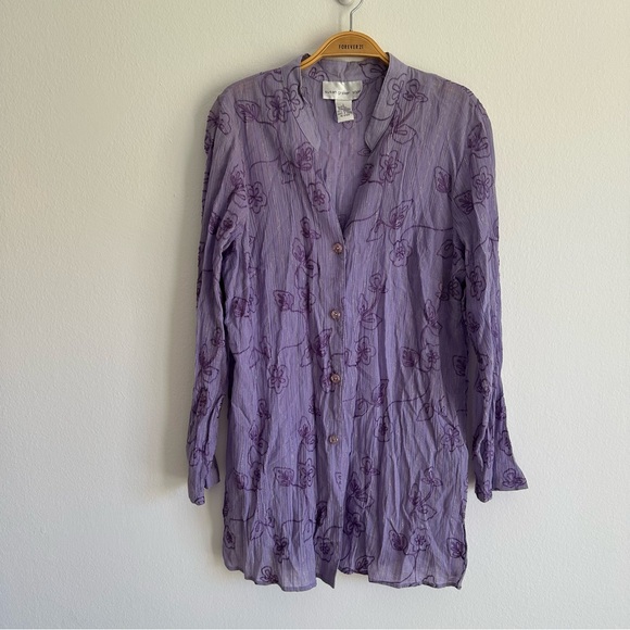 Vintage Tops - Vintage Susan Blouse Top Fairy Whimsigoth Embroidered Lilac Purple Long Floral